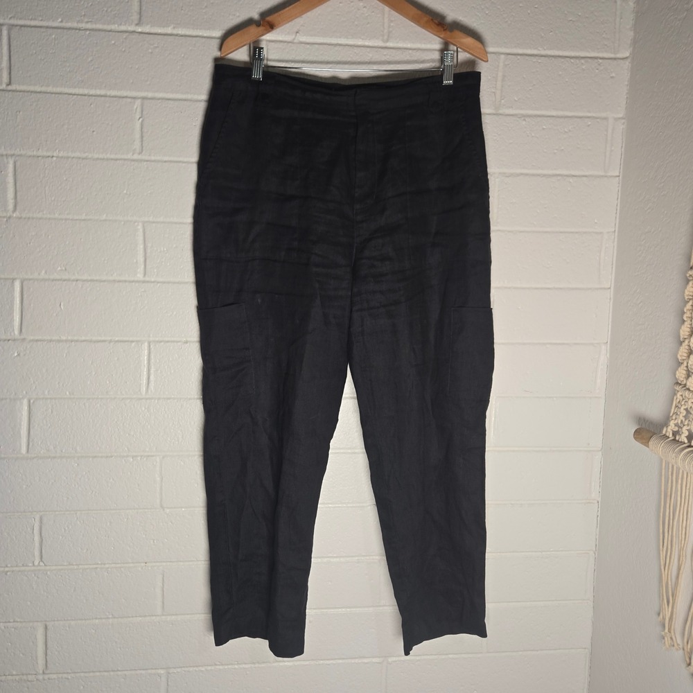 Nicole Miller New York 100% Linen Cargo‎ Pants XL High Rise Lagenlook Minimalist